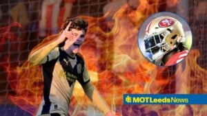 Harry Gray of Rotherham United during the Sky Bet League 1 Match with Exeter City, 49ers player in helmet in inset.