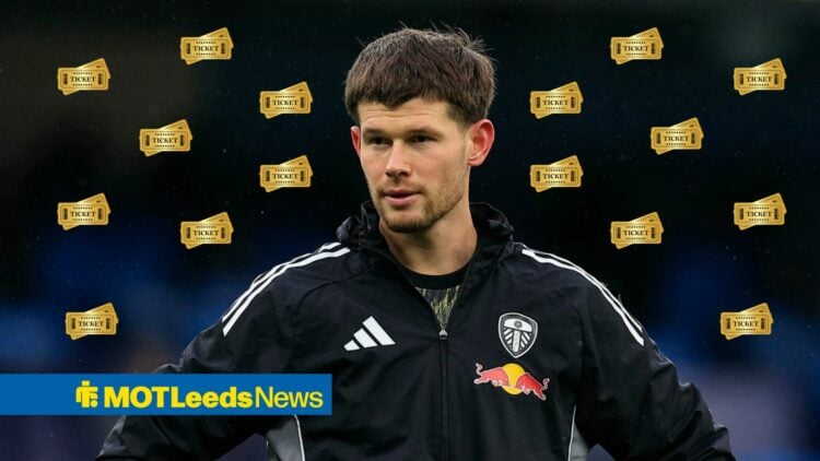 Leeds United goalkeeper Illan Meslier surrounded by golden tickets.