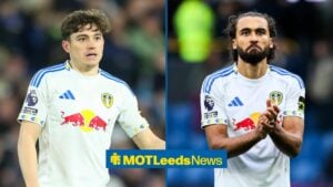 Split image of Leeds United forward Daniel James and Dominic Calvert-Lewin