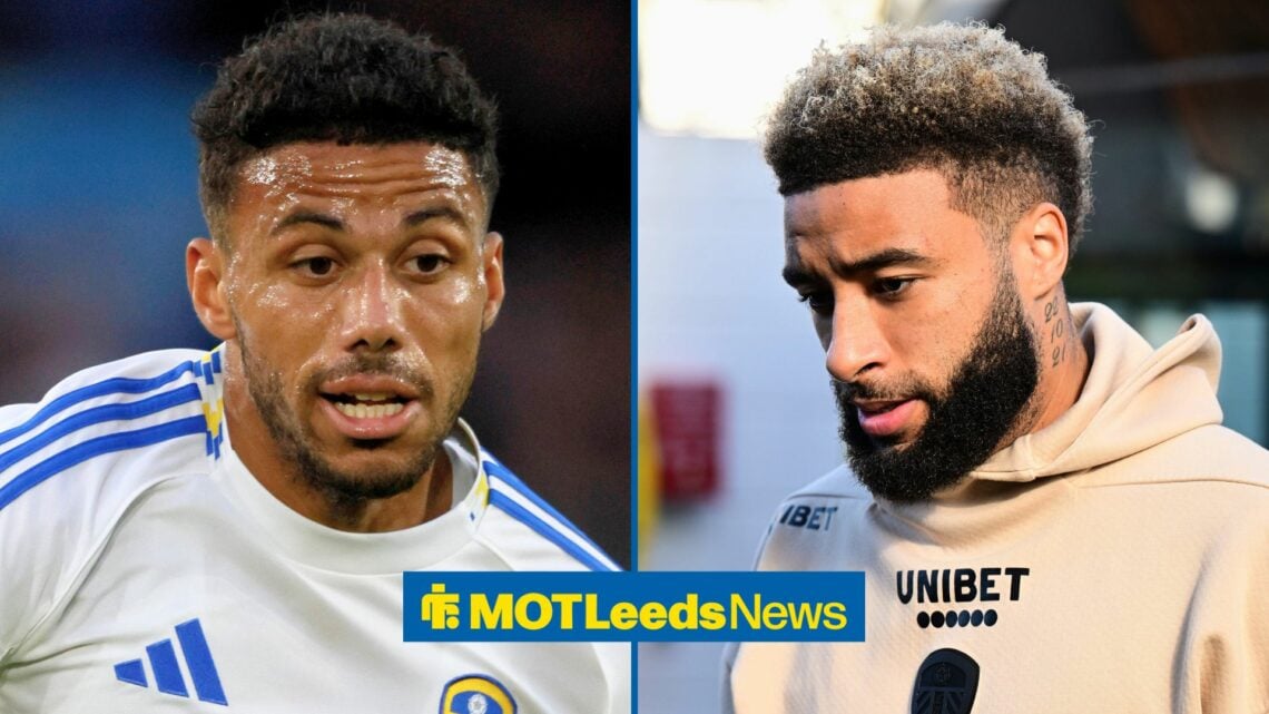 Split image of Leeds United defender James Justin and Jayden Bogle