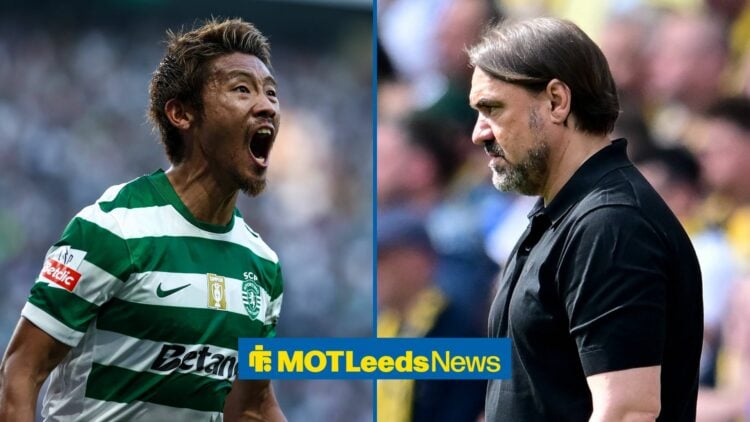 Split image of Sportin CP midfielder Hidemasa Morita and Leeds United manager Daniel Farke