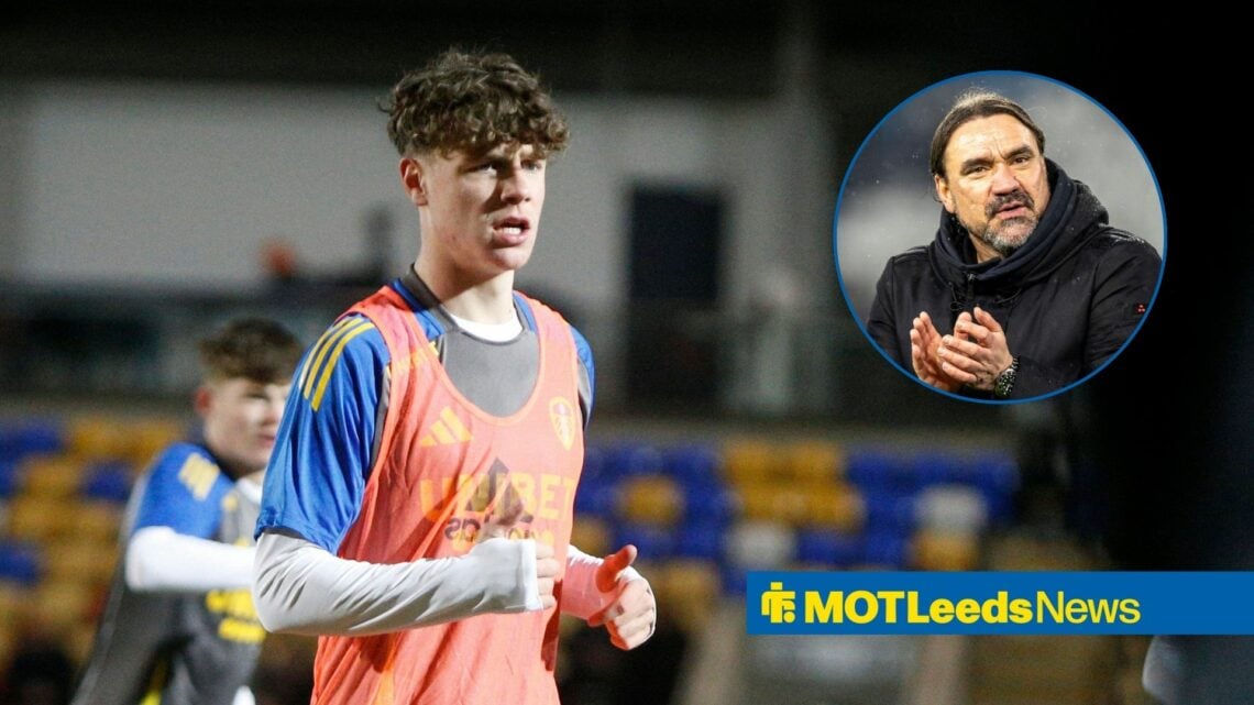 Rhys Chadwick of Leeds United U21 warming up during the U21 Professional Development League match between U21 Leeds United and U21 Norwich City, Da...