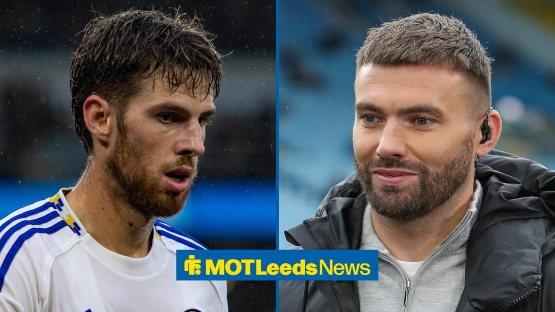 Anton Stach looking at former Leeds United star Stuart Dallas.