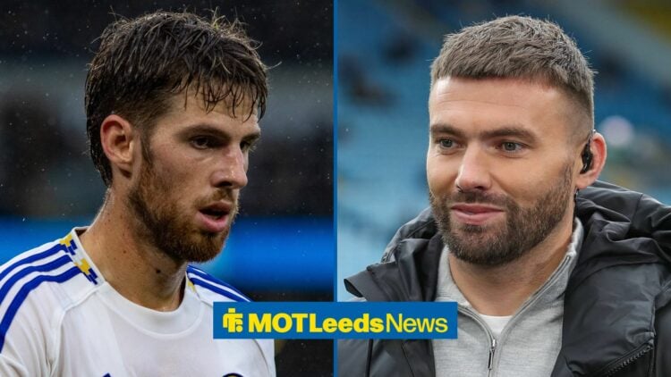 Anton Stach looking at former Leeds United star Stuart Dallas.
