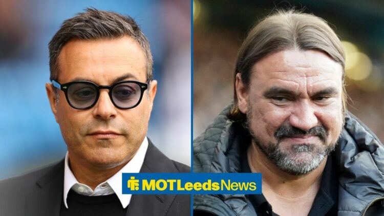 Ex-Leeds United chief Andrea Radrizzani looking at manager Daniel Farke at Elland Road.