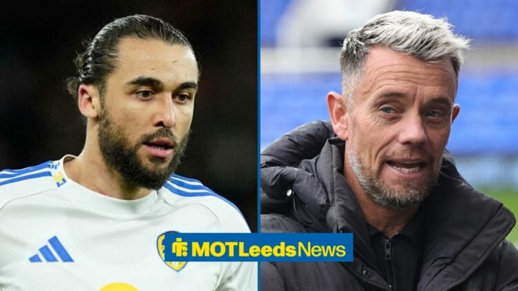 Leeds United striker Dominic Calvert-Lewin, playing in the Premier League in a split-split image with Lee Hendrie, who is attending a League Two fo...