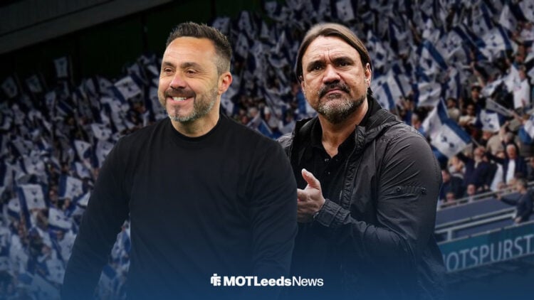 Roberto De Zerbi and Daniel Farke at Tottenham Hotspur Stadium.