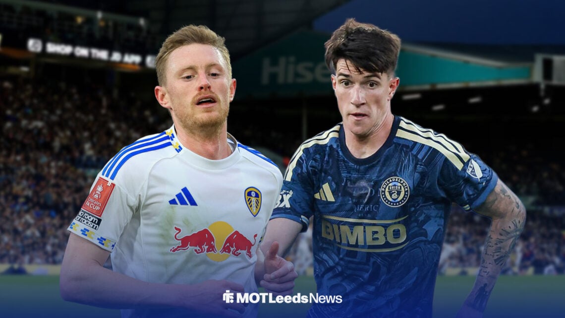 Sean Longstaff in a Leeds top next to Philadelphia Union star Jovan Lukic