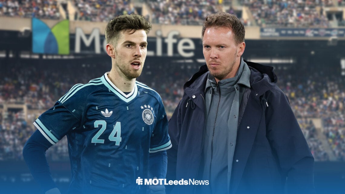 Anton Stach and Julian Nagelsmann standing in front of a MetLife Stadium background.