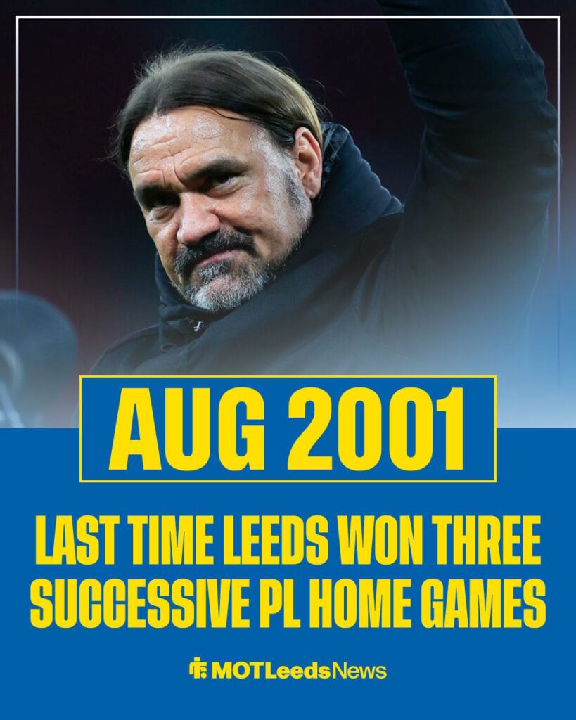 Leeds last won three successive home Premier League games in August 2001