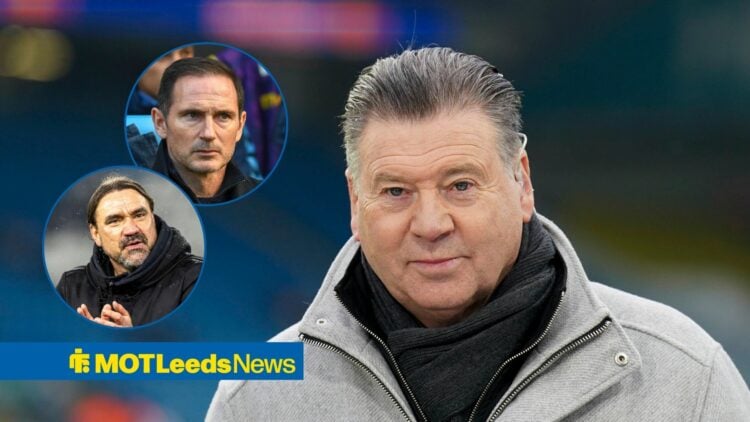Chris Waddle looking towards circular frames inset of Frank Lampard and Daniel Farke