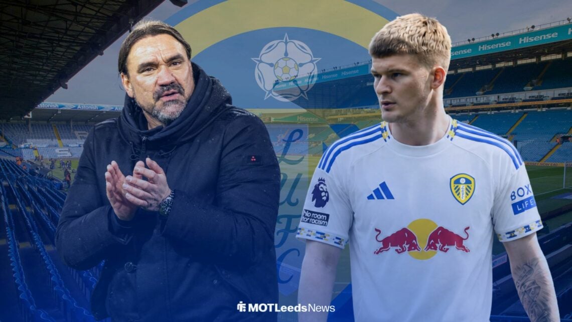 Jordan James in Leeds shirt with Daniel Farke