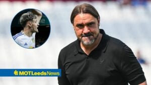 Daniel Farke looks on with Kereim Alajbegovic in circular inset